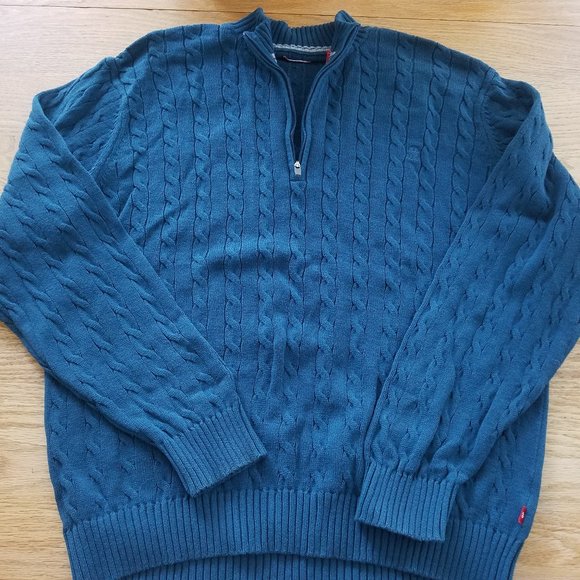 IZOD Cable Knit Sweater Adult XL Blue Quarter Zip - Picture 3 of 8